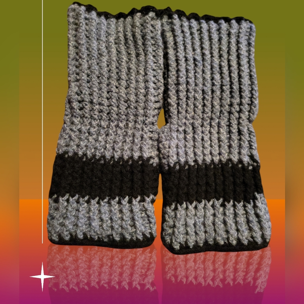 HAND CRAFTED Yoga socks HANDMADE Crochet Gray Black Stripe Super Soft